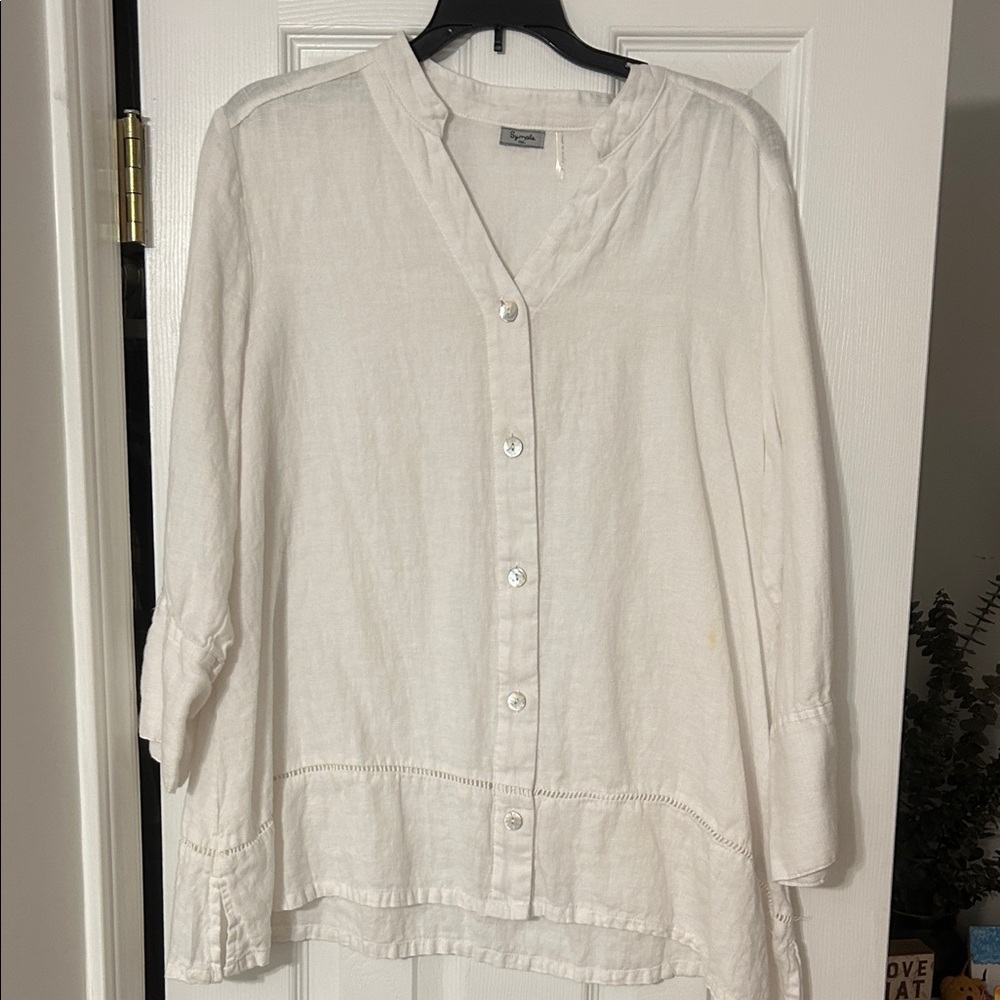 Symple linen cream white Button-Down Women's Shirt